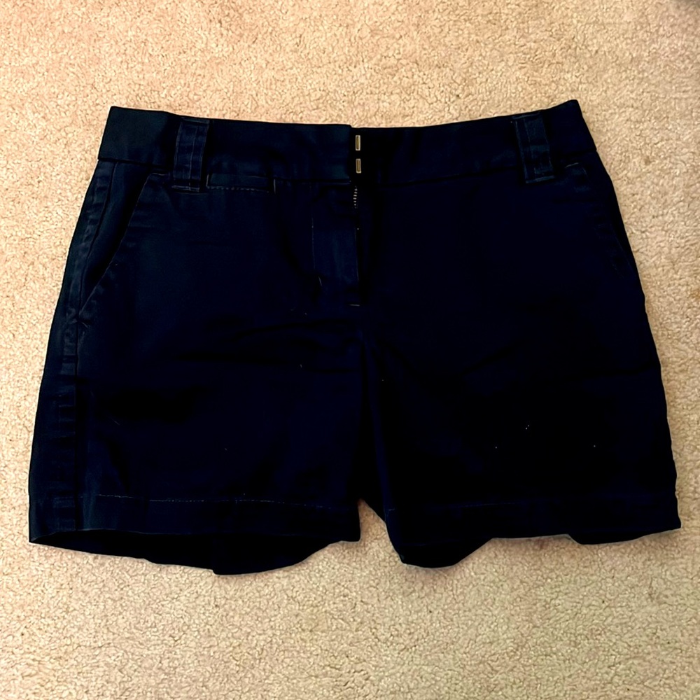 Navy blue J Crew city fit chino double clasp and zipper shorts.